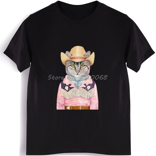 

country cat print funny western cowboy kitten short sleeve hip hop tees harajuku sport hooded sweatshirt hoodie men t shirt