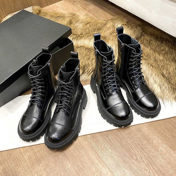 

paris martin women's fashion cool 2021 new leather thick soled british style black mid drum locomotive short boots