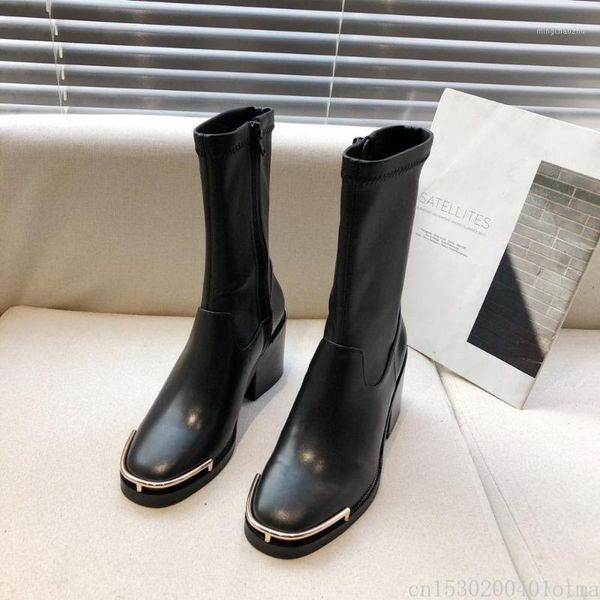 

boots hoof heels womenautumn winter ankle and knee-high genuine leather shoes women sheepskin fashion short plush lady1, Black