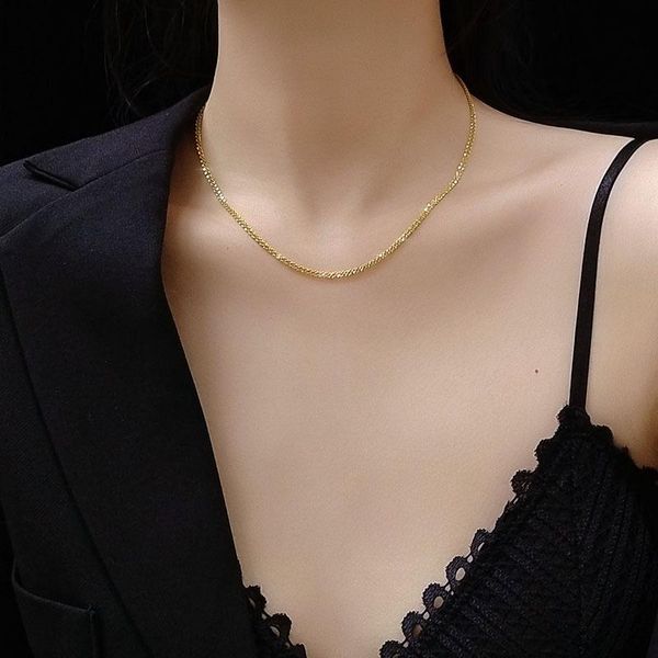 

chokers shiny gold plated stainless steel choker necklace women fashion jewelry, simple neck chains necklaces for woman accessories, Golden;silver