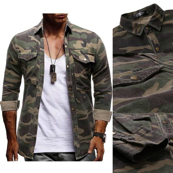 

men denim shirt camouflage button up denim cargo pocket turn down collar blouse camisa hawaiianstreetwear blouses1, White;black