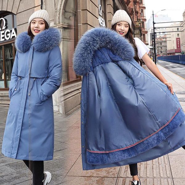 

fashion long cotton liner hooded parka women slim with fur collar warm winter jacket coat 2021 new1, Black