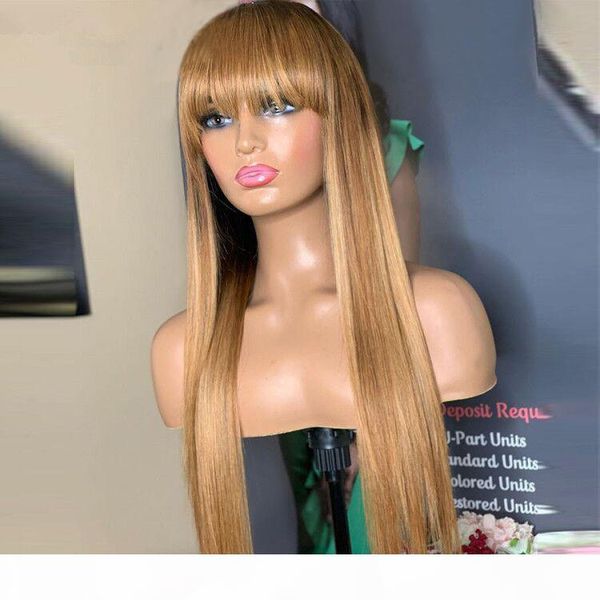 

brazilian 4 27 straight human hair wigs with bangs 27# 30# 99j orange ginger 350# peruvian none lace wigs indian hair malaysian, Black;brown