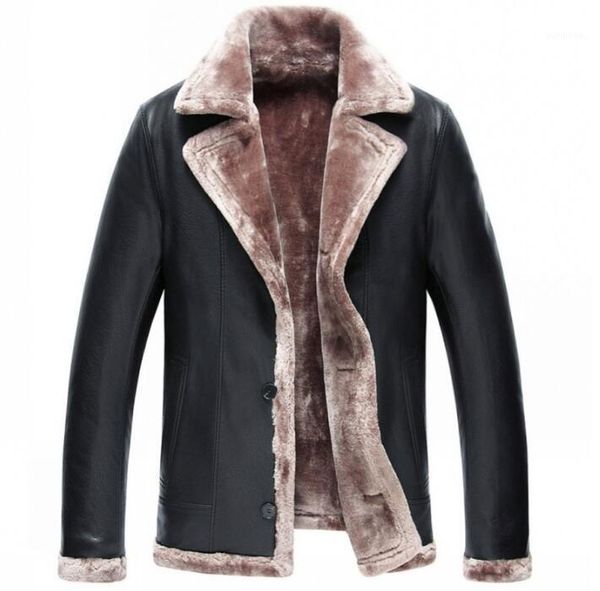 

m-4xl / / winter male new fashion fur one short thick single-breasted lapel pu jacket1, Black