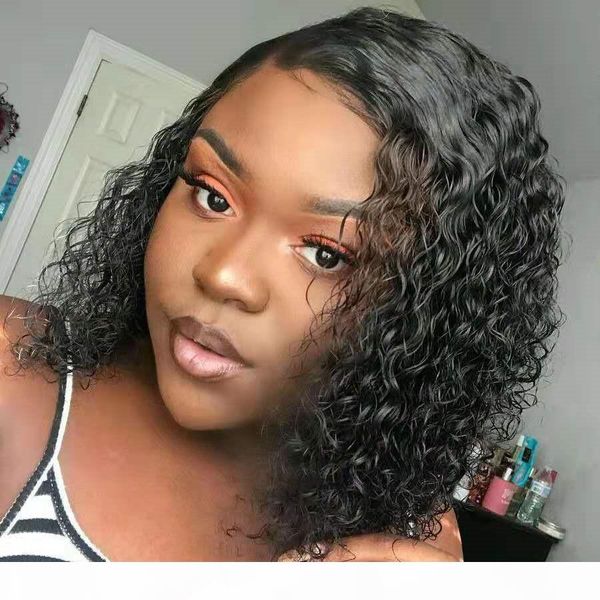 

full lace human hair short wigs curly for women brazilian virgin hair short bob curly human 360 lace frontal wigs with baby hair, Black;brown