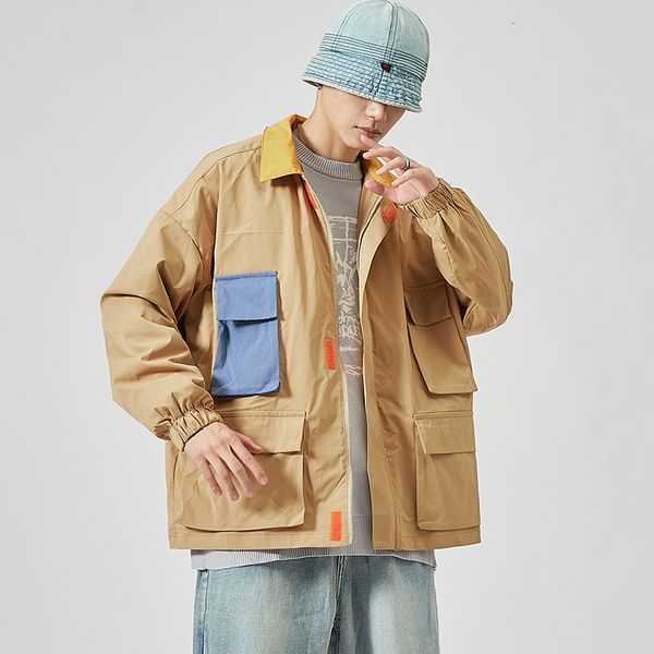 

2021 new janpan style bigger pocket white grey spring autumn jacket men's streetwear clothes plus asian oversize m-5xl j1jq, Black;brown