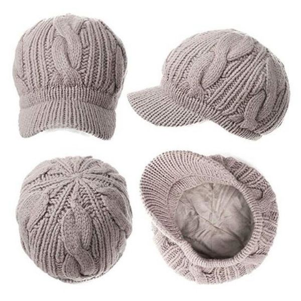 

100% merino wool newsboy cap winter hat visor beret cold weather knitted, Blue;gray