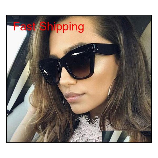 

ladies retro rivet cat eye sunglasses women fashion brand design vintage oversized big frame sun glasses for qylcth bde_luck, Blue