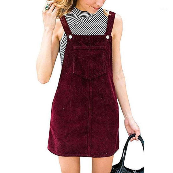 

sagace 2019 fashion women dress corduroy straight suspender mini bib overall pinafore casual pocket dress women summer new1, Black;gray