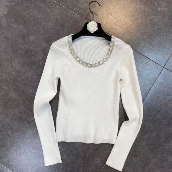 

zcsmll 2020 winter split chain collar korean pullover long sleeve temperament little woman knitted sweater trend1, White;black