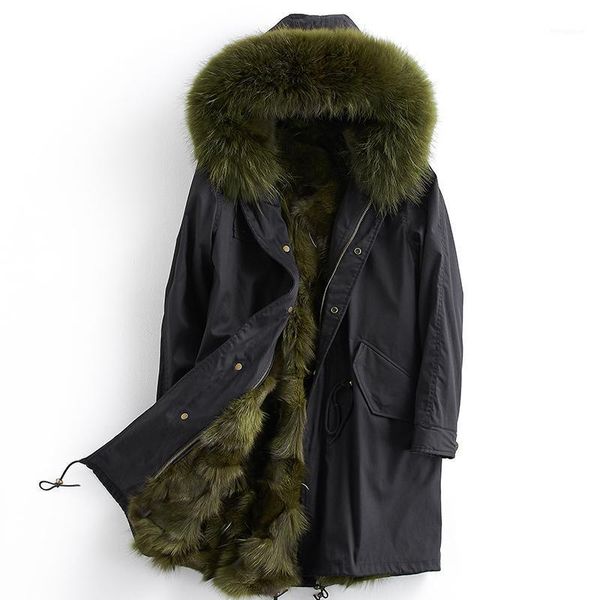 

parka real clothes winter luxury jacket men long coat racoon fur coats parkas winterjas heren jhlpkf-01 kj10841, Black