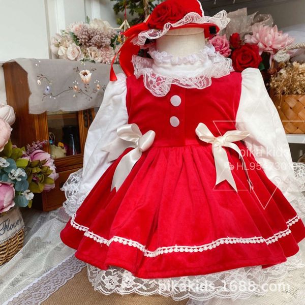 

fake spain two lolita girl princs lace new year veet long sve skirt antique drs, Red;yellow