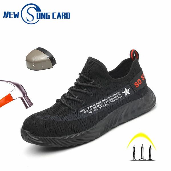

safety shoes men s work shoes anti-smash steel toe lightweight breathable casual sneaker prevent piercing protective boots, Black