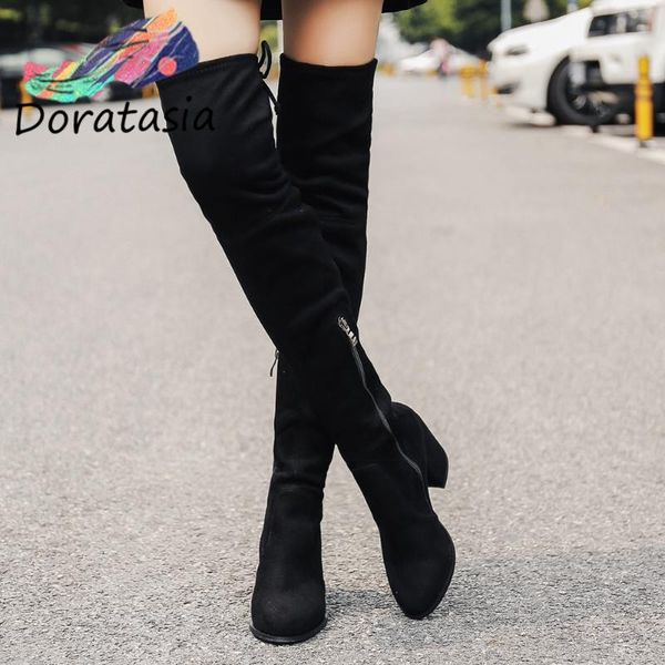 

brand new chic square каблуки упругие над коленом загрузки свободное модные длинные партии обувь сапоги женские, Black