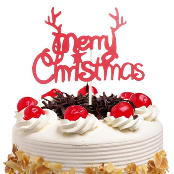 

рождественские красный торт toppers флаги санта-клаус elk tree с рождеством торт топпер glittler tree party cake baking декор xmas new bbyrl