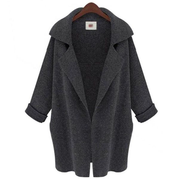 

with pockets outwear mid length fashion long sleeve cotton blend loose solid knitting warm button women jacket lapel neck winter, Black;brown