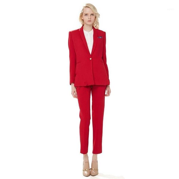 

womens pant suits work business formal uniform style elegant 2 piece set one button blazers ladies pants office suits w871, White