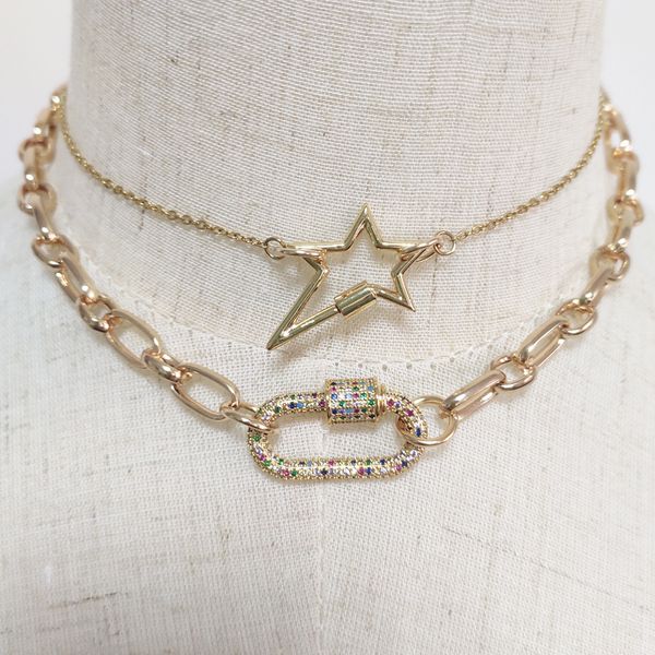 

2020 hip hop style gold color necklace punk thick chain man women fashion colourful spiral buckle pendant cx200724, Golden;silver