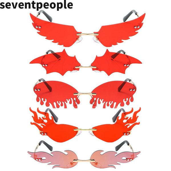 

дизайнерская пламени солнцезащитные очки женщины rimless bat солнцезащитные очки tears shape eyewears оттенки eyeglass урожай перо sunglass, White;black