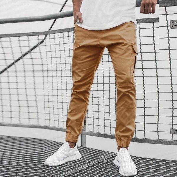 

men's pants slim casual outdoor sports fitness comfortable pure color pocket all-match pants#g30, Black