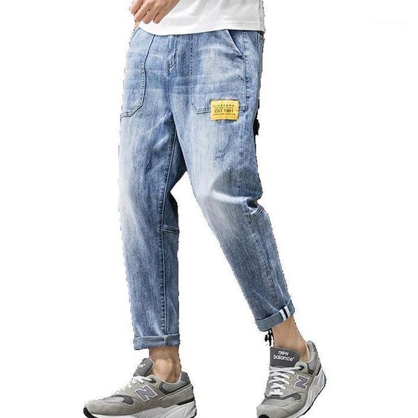 

2020 new harlan jeans men loose tide brand feet pants men stretch feet nine points pants trend street trousers1, Blue