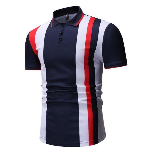 

nice men striped color matching shirt men lapel breathable shirt slim short-sleeved clothing, White;black