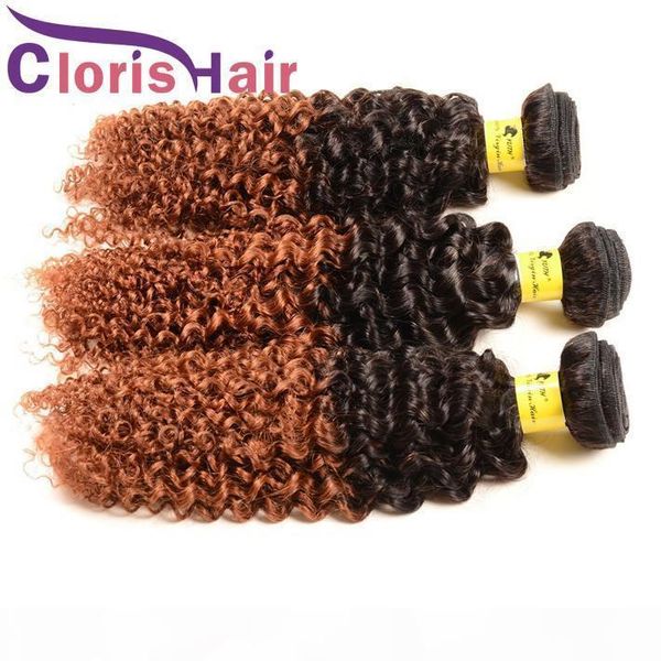 

dark root 1b 30 human hair bundles brazilian virgin kinky curly ombre weave two tone blonde ombre hair extensions afro kinky brazillian hair, Black