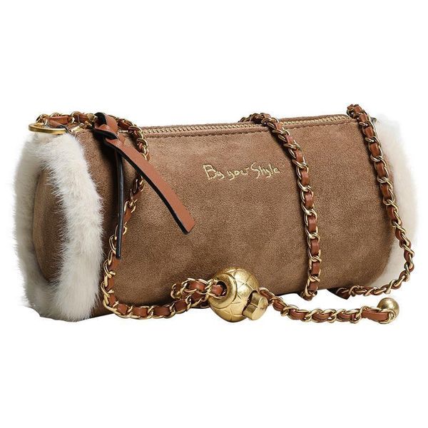 

cross body plush shoulder bag women large capacity cylinder lucky beads chain crossbody messenger lady brands luxury handbags