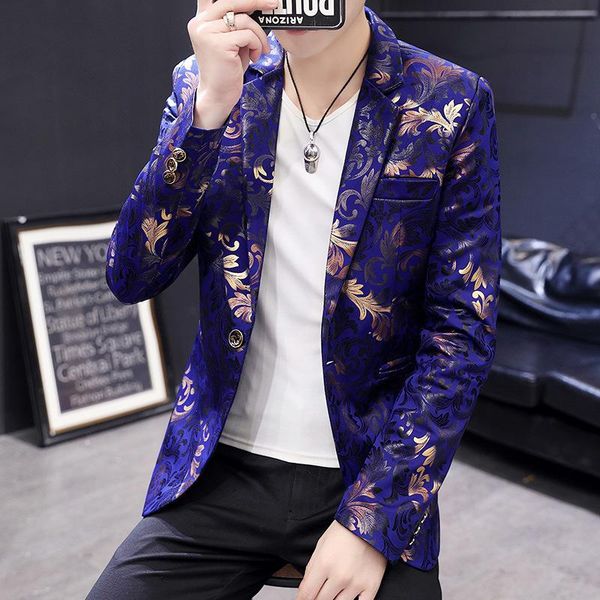 

men's suits & blazers 2021 fall retro printed blazer youth british style stamping slim casual, White;black