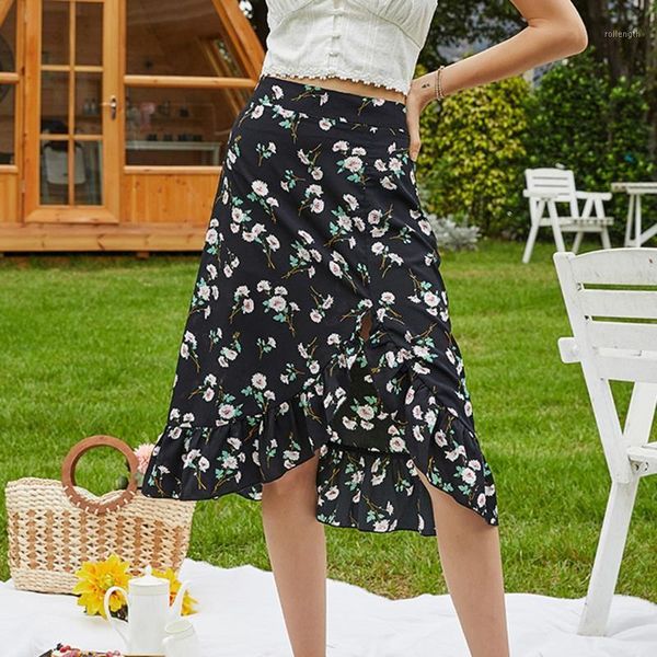 

summer skirt 2020 women fashion women floral fishtail skirt summer lady leisure high waist beach jupe femme dropship z1, Black