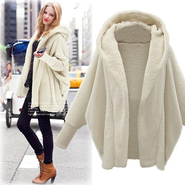

women's wool & blends autumn winter 2021 european american wearing clothing pure long sleeve cap loose furry coat, Black
