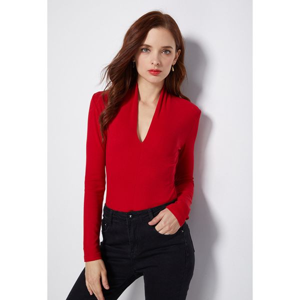 

fall 2019 new women's cotton knitted slim solid color swan neck round v-neck long sleeve one-piece, Black;gray