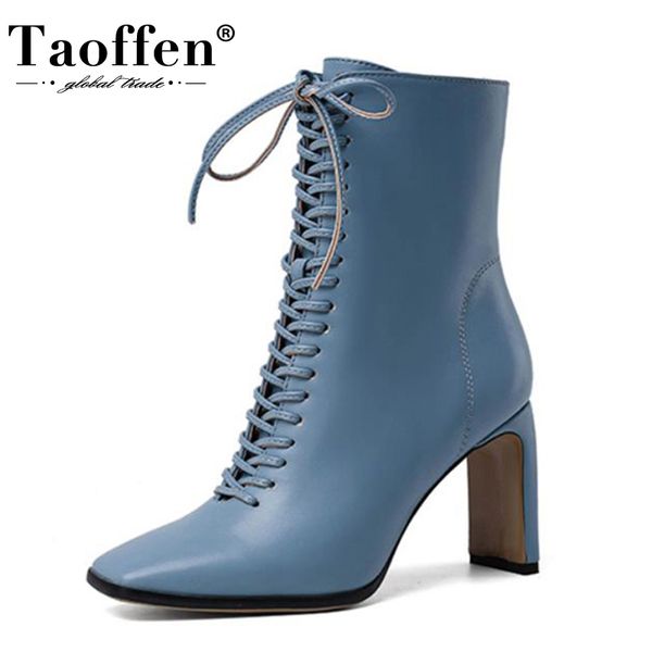 

taoffen size 34-43 women ankle boots fashion cross strap high heel winter shoes woman zipper office lady street footwear c1011, Black;white