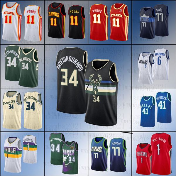 

ja giannis zion morant 77 doncic 34 antetokounmpo luka williamson dallas mavericks milwaukee buck memphis grizzlies jersey, Black;red