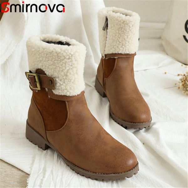 

smirnova 2020 new fashion casual shoes women low heel ankle boots buckle comfortable warm winter boots ladies big size, Black