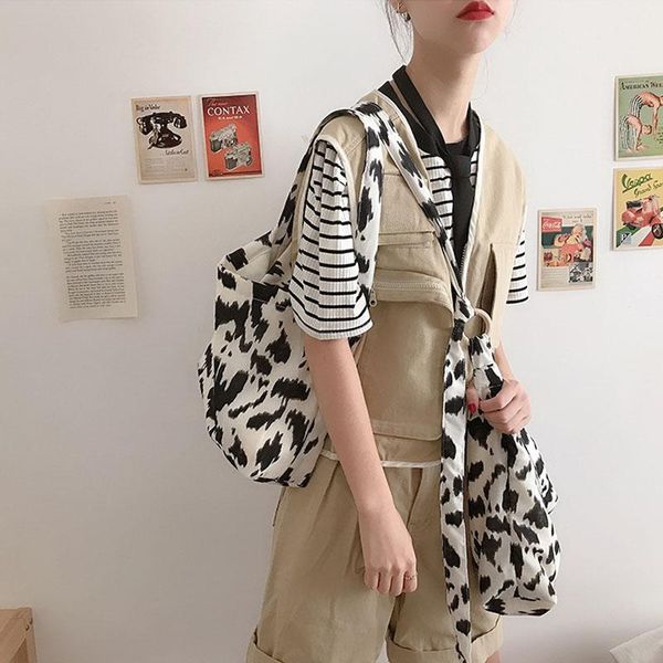 

hylhexyr women cloth handbag soft milk cow pattern shoulder bag casual large capacity canvas messenger bags for girls students
