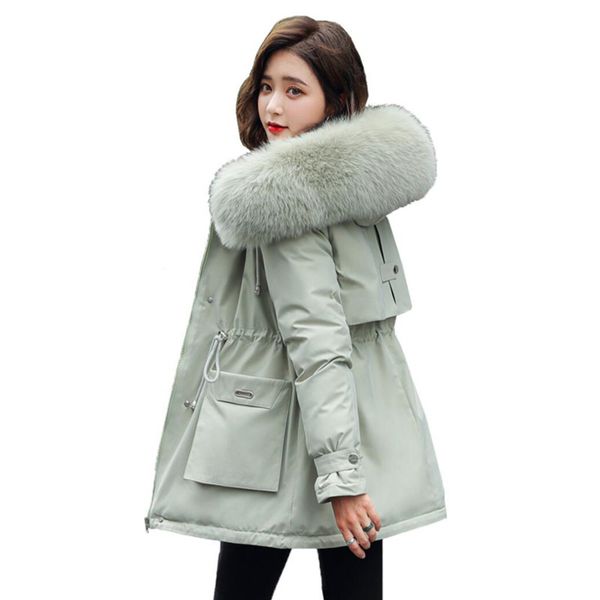 

ladies velvet-lined thicken lady parka thin fur collar big outerwear autumn jacket women's coat vqbz, Black