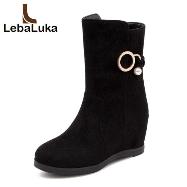 

boots tuyoki women short fur winter warm mid calf beads inside heels shoes woman fashion ladies footwear size 34-40, Black