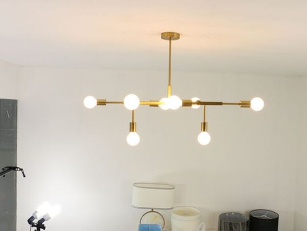 Modern 8 Luz Pendant Light Gold Metal Industrial luminárias de teto de suspensão Lâmpada do bulbo Edison Luz