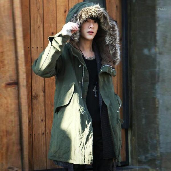 

2021 autumn & winter men's long cotton jacket men's korean slim hooded overcoat coat1, Black