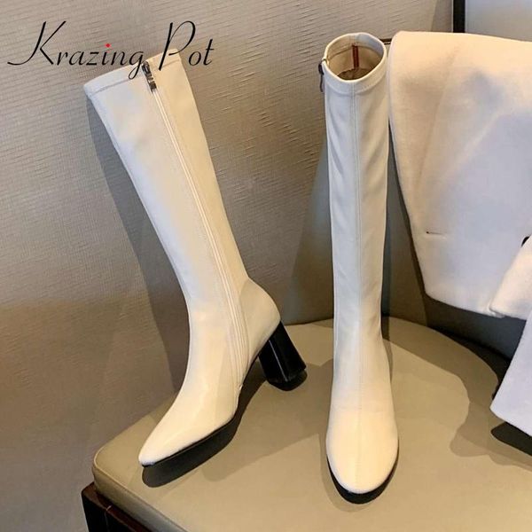 

krazing pot 2020 new arrival simple design solid round toe high heel winter shoes pretty girls dating zip knee-high boots l28, Black