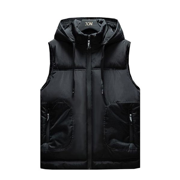

men's vests fashion sleeveless jacket nice men thickening 111% cotton vest hat hooded warm winter waistcoat casual windbreaker, Black;white