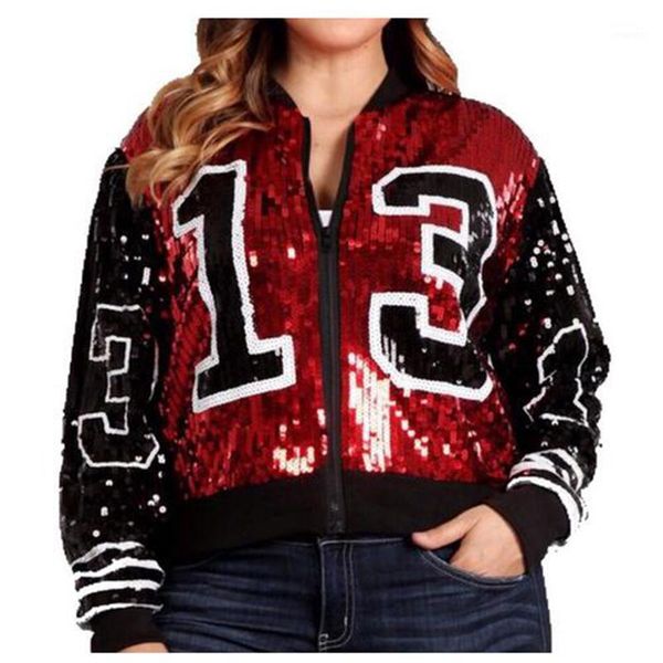 

sequin long o neck red black 13 number sorority sequin jackets bling club outerwear & coats1, Black;brown