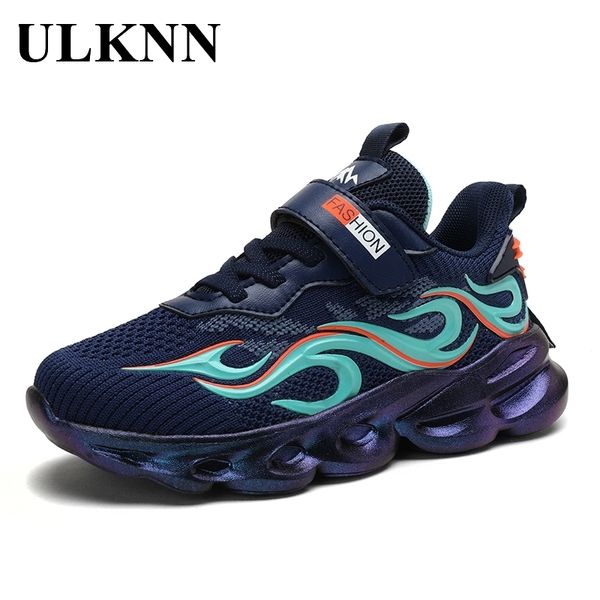 

ulknn sneakers for boys children's mesh sports shoes students autumn casual breathable round toe kids black blue non-slip shoe, Black;red