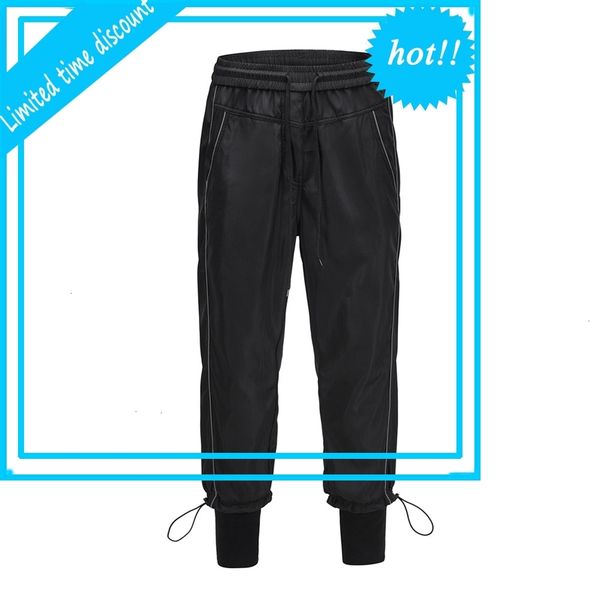 

black reflective stripe track pants elastic leg opening jogger streetwear