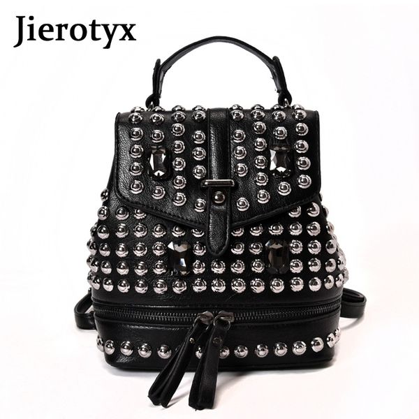 

jierotyx diamond leather backpack for women 2019 rivet black gothic bag female traveling bag for party drop shipping c1026
