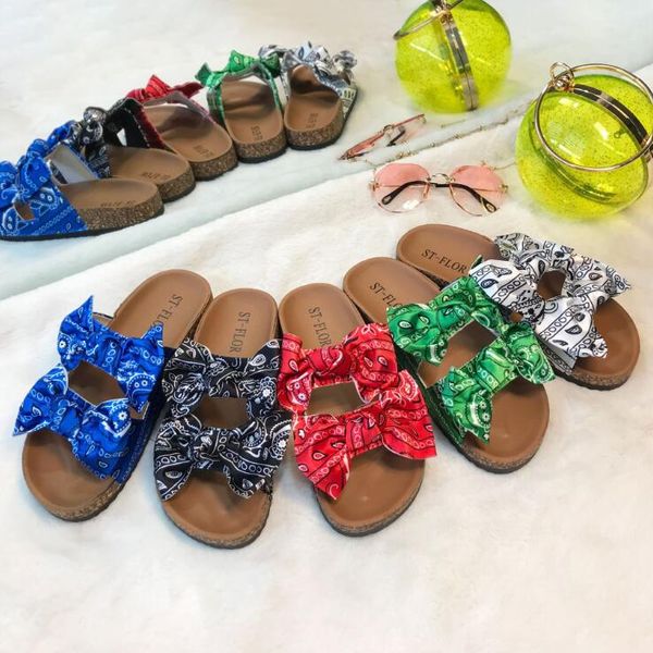 

csummer sandals women slippers slide silk bow flat shoes ladies beach shoes slipper fashion slip on sandalias 2021 ing, Black