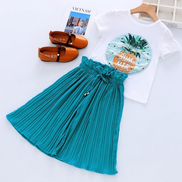 

children clothes summer cotton toddler girls clothes set t-shirt+pantstracksuit suit kids outfits for baby girls 2 6 8 9 10 year y200525, White