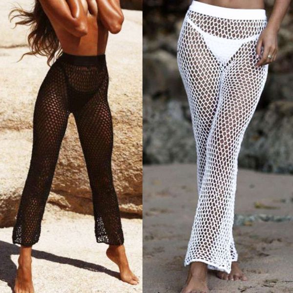 

hollow fishing net hand hook knitted beach long sunscreen pants, Black;gray