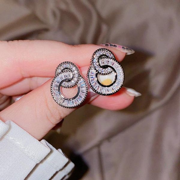 

dangle & chandelier fashion simple geometry s925 sterling silver earrings for woman zircon round temperament ear accessories female